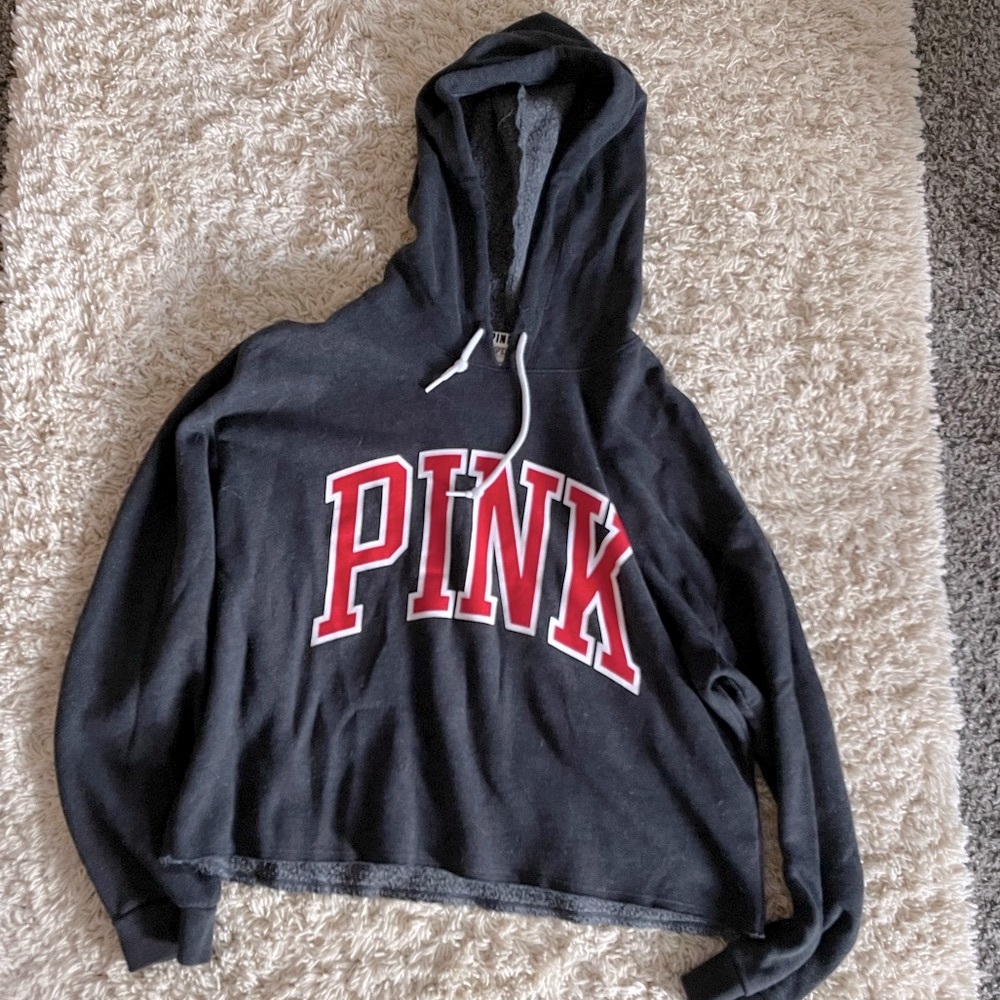 VS PINK • cropped sweatshirt with PINK logo • gray